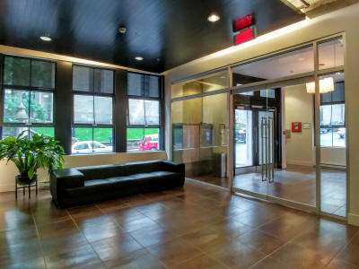 Lobby of the Gilette lofts in Downtown Montreal
