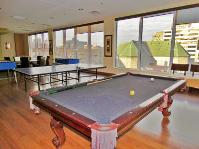 Games room in the Lofts St Alexandre at 1200 St Alexandre