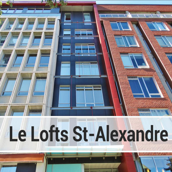 Condos for sale and for rent in the Lofts St Alexandre near McGill University Downtown Montreal